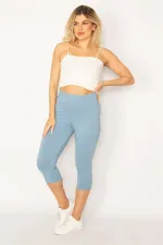 Kadın Bebe Mavisi Pamuklu Kumaş Tayt Kapri  65N34244