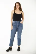 Kadın Büyük Beden Lacivert 5 Cepli Yüksek Bel Kot Pantolon 65N37252