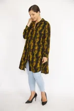 Kadın Büyük Beden Hardal Ön Düğmeli Uzun Kollu Gömlek