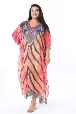 Kadın Büyük Beden Renkli Taş Detaylı Astarsız Şifon Kap 65N38322