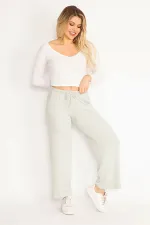 Kadın Bebe Mavisi Kendinden Çizgili Bel Bağcıklı Pantolon 65N35103