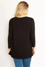 Kadın Siyah Taş Ve Baskı Detaylı Bluz 65N34713