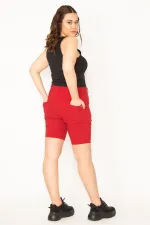 Kadın Bordo Likralı Bengalin Kumaş Fermuar Detaylı Şort 65N32696