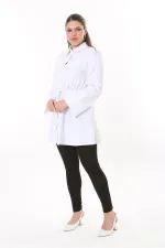Kadın Büyük Beden Beyaz Ön Düğmeli Beli Tünel Bağcıklı Likralı Tunik Elbise 65N37700