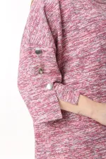 Kadın Büyük Beden Yeşil Kolları Süs Metal Düğmeli Kırçıllı Kalın Tunik 65N37403