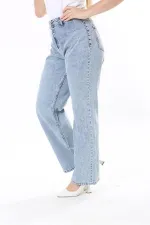 Kadın Büyük Beden Mavi Ön Fermuarlı Arka Cepli Yıkama Efektli Kot Pantolon 65N37831