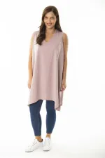 Kadın Büyük Beden Somon V Yakalı Uzun Kolsuz Bluz 65N36920