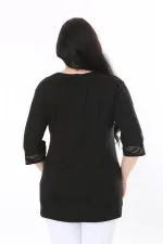 Chemisier noir à détails en pierre grande taille pour femme 65N37978