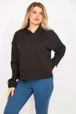 Kadın Siyah Kolları Biye Detaylı Kapşonlu Sweatshirt 65N35301