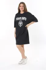 Robe tunique bleu marine à imprimé sur le devant pour femme, grande taille, 65N37790