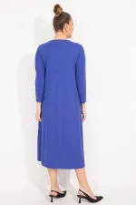 Kadın Antrasit Suni Deri Garnili Uzun Kollu Elbise 65N35528