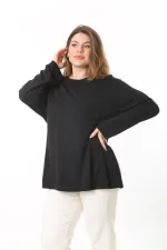 Kadın Büyük Beden Eflatun Bisiklet Yakalı Uzun Kollu Bluz 65N37498