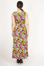 Kadın Renkli Büyük Beden Anvelop Yakalı Renkli Uzun Elbise