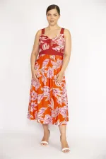 Kadın Renkli Büyük Beden Kalın Askılı Renkli Uzun Elbise