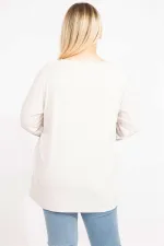 Kadın Taş Büyük Beden Kendinden Çizgili Bisiklet Yakalı Uzun Kollu Tunik 65N35646