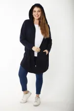 Kadın Büyük Beden Gri Kup Ve Vep Detaylı Kapşonlu Hırka 65N37183