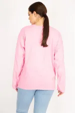 Kadın Bej Büyük Beden Kol Baskılı Sweatshirt