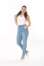 Kadın Büyük Beden Mavi Yüksek Bel 5 Cep Likralı Kot Pantolon 65N37747