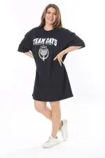 Robe tunique bleu marine à imprimé sur le devant pour femme, grande taille, 65N37790