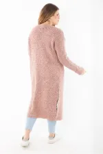 Kadın Büyük Beden Renkli Yırtmaçlı Kalın Triko Uzun Hırka 65N37306