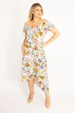 Kadın Renkli Yaka Lastikli Askı Ve Volan Detaylı Elbise 65N34441