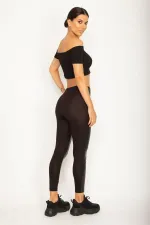 WOMEN'S BLACK FRONT ARTIFICIAL LEATHER COATING, BACK VISCOSE FABRIC LEGGINGS TROUSERS