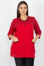 Kadın Kırmızı Pamuklu Kumaş Cep Detaylı Bluz 65N13707
