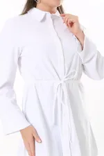 Kadın Büyük Beden Beyaz Ön Düğmeli Beli Tünel Bağcıklı Likralı Tunik Elbise 65N37700