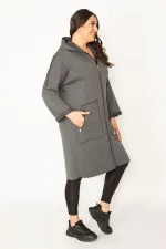 Kadın Füme Fermuar Ve Kapşon Detaylı Kaban 65N28345