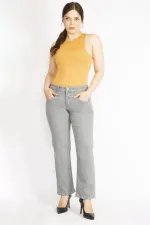 Kadın Gri Büyük Beden 5 Cepli Kot Pantolon