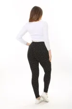 Kadın Büyük Beden Siyah Pamuk Kumaş Puan Desenli Tayt 65N37654