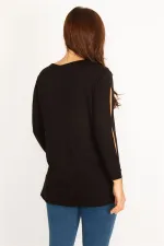 Kadın Bordo Kol Dekolteli Taş Detaylı Bluz 65N34764