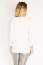 Kadın Kemik Önü Taş Ve Baskılı Yan Bağcık Detaylı Uzun Kollu Bluz 65N35350