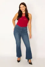 Kadın Lacivert Geniş Paça Likralı Kot Pantolon 65N34222