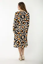 Kadın Büyük Beden Renkli Uzun Kollu Desenli Elbise 65N37191