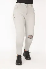 Kadın Gri Likralı Kot Yırtık Detaylı 5 Cepli Skınny Pantolon 65N29525