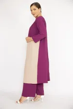 Kadın Büyük Beden İndigo Hırka İç Bluz Ve Pantolon Üçlü Takım