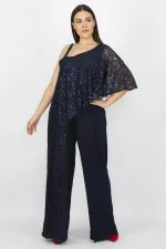 Kadın Lacivert Dantel Detaylı Tulum 65N19614