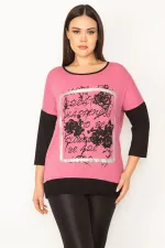 Kadın Gül Kurusu Önü Baskı Ve Taş Detaylı İki Renkli Tunik 65N31413