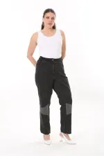 Kadın Büyük Beden Siyah Kup Detaylı Yan Kemeri Lastikli Likralı Kot Pantolon 65N37728