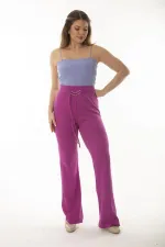 Kadın Büyük Beden Fujya Beli Lastik Ve Metal Tokalı Bağcık Detaylı Geniş Paça Pantolon 65N36998