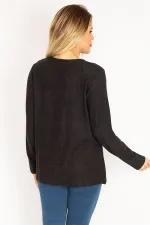 Kadın Siyah Yün Viskon Kumaş Lak Baskılı Bluz 65N35057