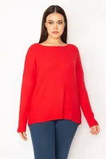 Kadın Kırmızı Bisiklet Yakalı Kendinden Çizgili Bluz 65N30357