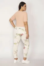 Kadın Bej Pamuklu Kumaş Desenli Tayt Pantolon 65N29873