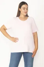 Women's White V-Neck Oversize Basic T-Shirt 65N27096