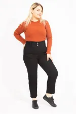 Kadın Siyah Yüksek Bel Takma Cepli Kot Pantolon 65N35549