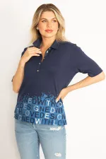 Kadın Haki Polo Yaka Pat Düğmeli Sim Ve Taş Detaylı Bluz 65N34521