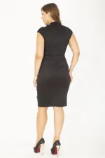 Kadın Büyük Beden Siyah Scuba Kumaş Yaka Ve Bel Detaylı Abiye Elbise 65N36848