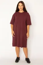 Kadın Mürdüm Pamuklu Kumaş Yan Fermuar Yırtmaçlı Likralı Elbise 65N34428