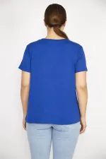 Kadın Saks Büyük Beden Lak Baskılı Bluz